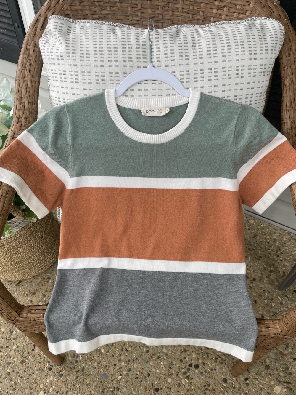 ROOLEE Women’s Short Sleeve Stripe Sweater Shirt Crew Top with Stretch